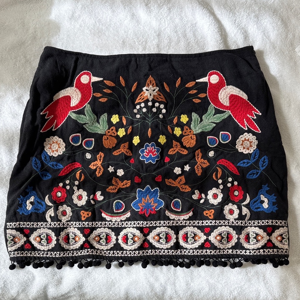 Umgee Black Skirt with Multicolor Embroidery